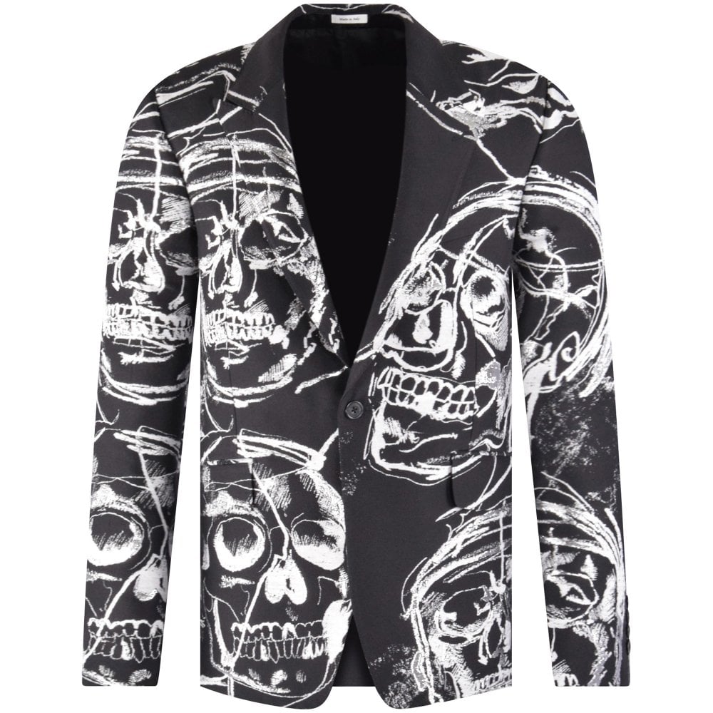 ALEXANDER MCQUEEN Men's Black/Ivory Skull Blazer | Black/Ivory | 48