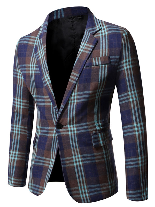 Zaful Single Button Plaid Pattern Blazer | Men's | MIDNIGHT BLUE | L