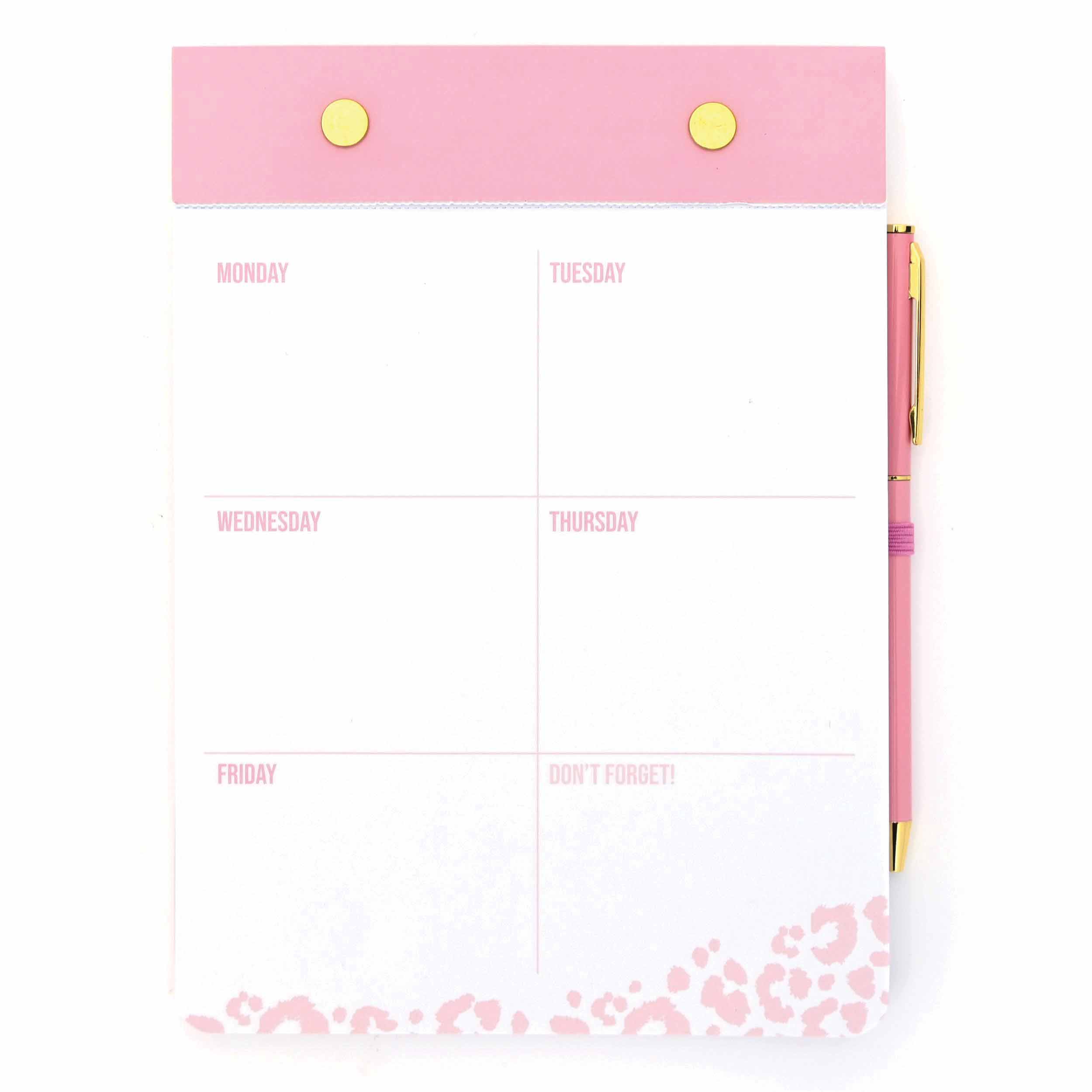 Pink Leopard Undated Desk Pad & Pen Set