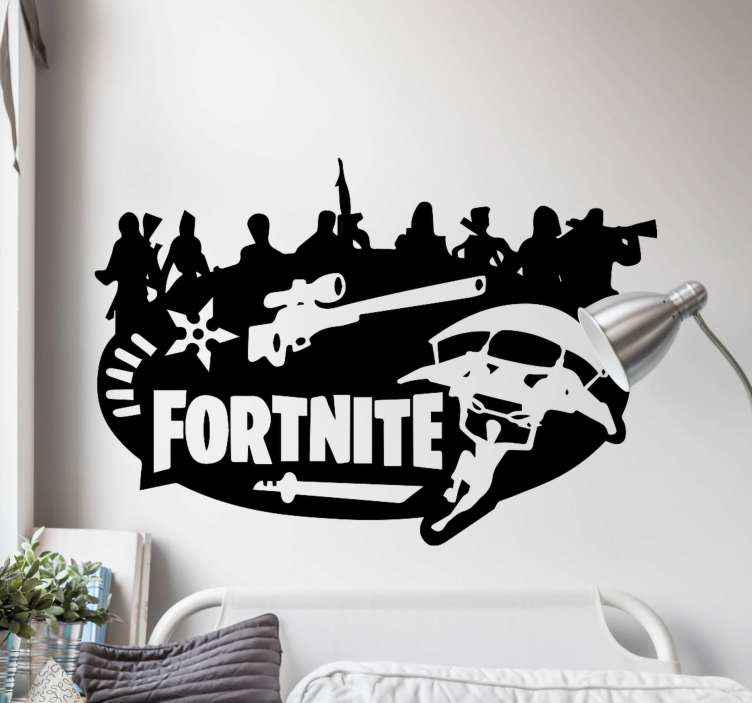 Vinilo pared Fortnite pistolas y paracaidismo