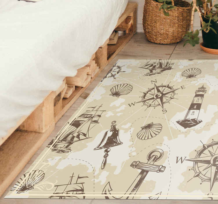 Tappeto in vinile stile retro/vintage Oggetti marini