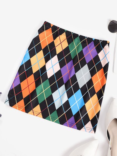 Zaful ZAFUL Colorful Argyle Print A Line Skirt | Women's | MULTI-A | XL