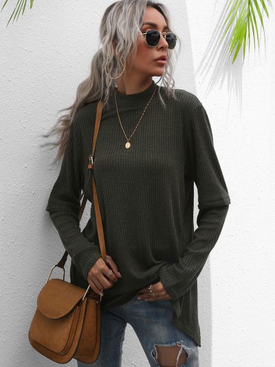 Zaful Gerippte Strickwaren mit Stehkragen und Kreuzgurte | L