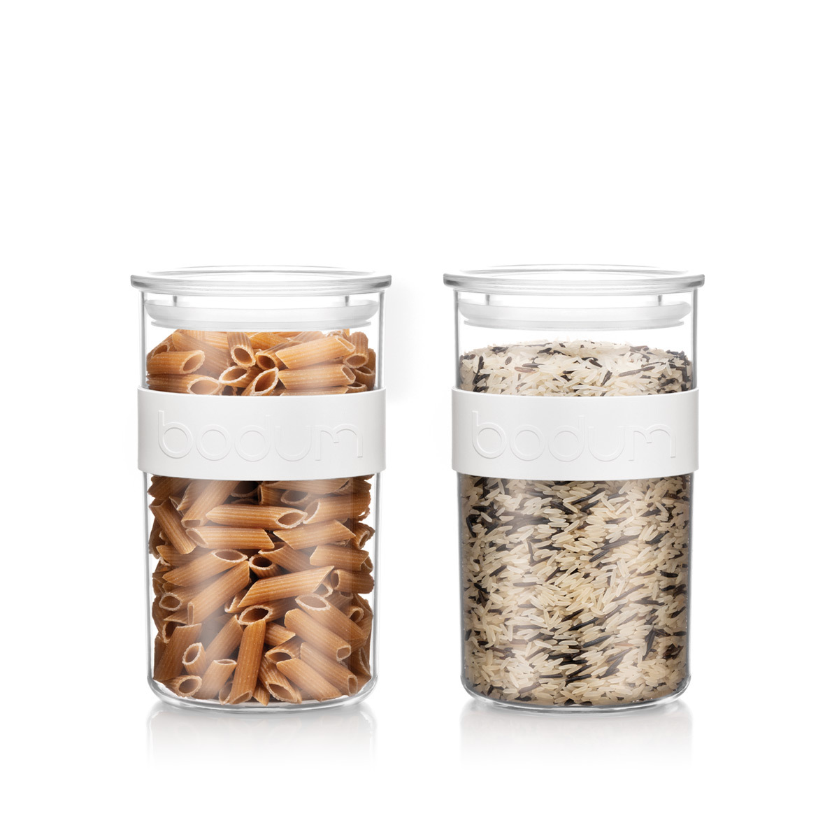 Bodum PRESSO: Set de 2 bocaux conservation en plastique, avec couvercle hermétique, 1.0 l | Blanc crème