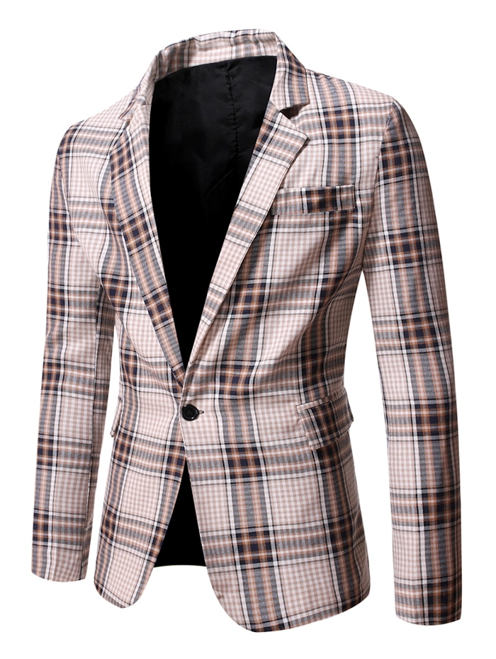 Zaful Slit Single Button Plaid Blazer | Men's | CORNSILK | M