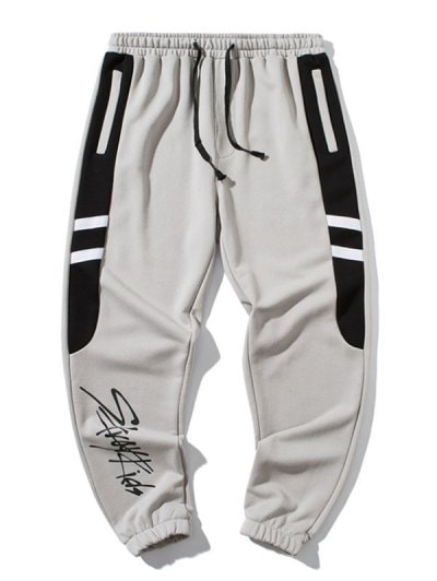 Zaful Colorblock Panel Letter Jogger Sweatpants | Men's | GRAY | 2XL
