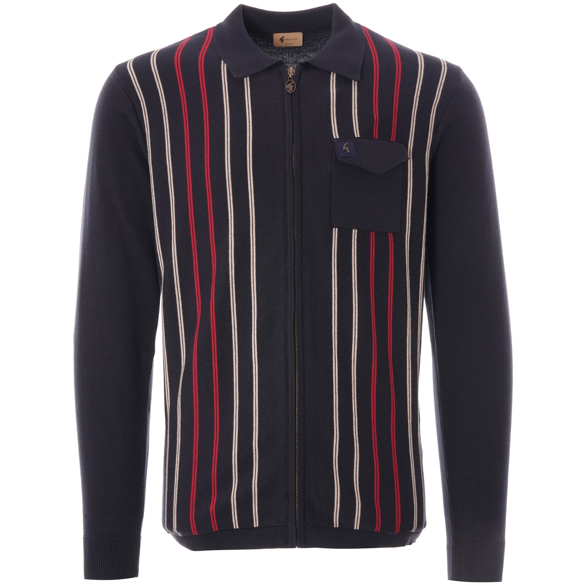 Gabicci Vintage 1973 Device Stripe Zip Through Pocket Cardigan | Navy