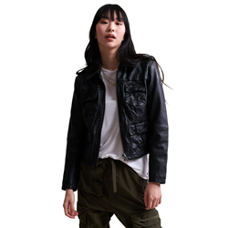 Superdry Women's Angelina Harrington Leather Jacket | Black| 12
