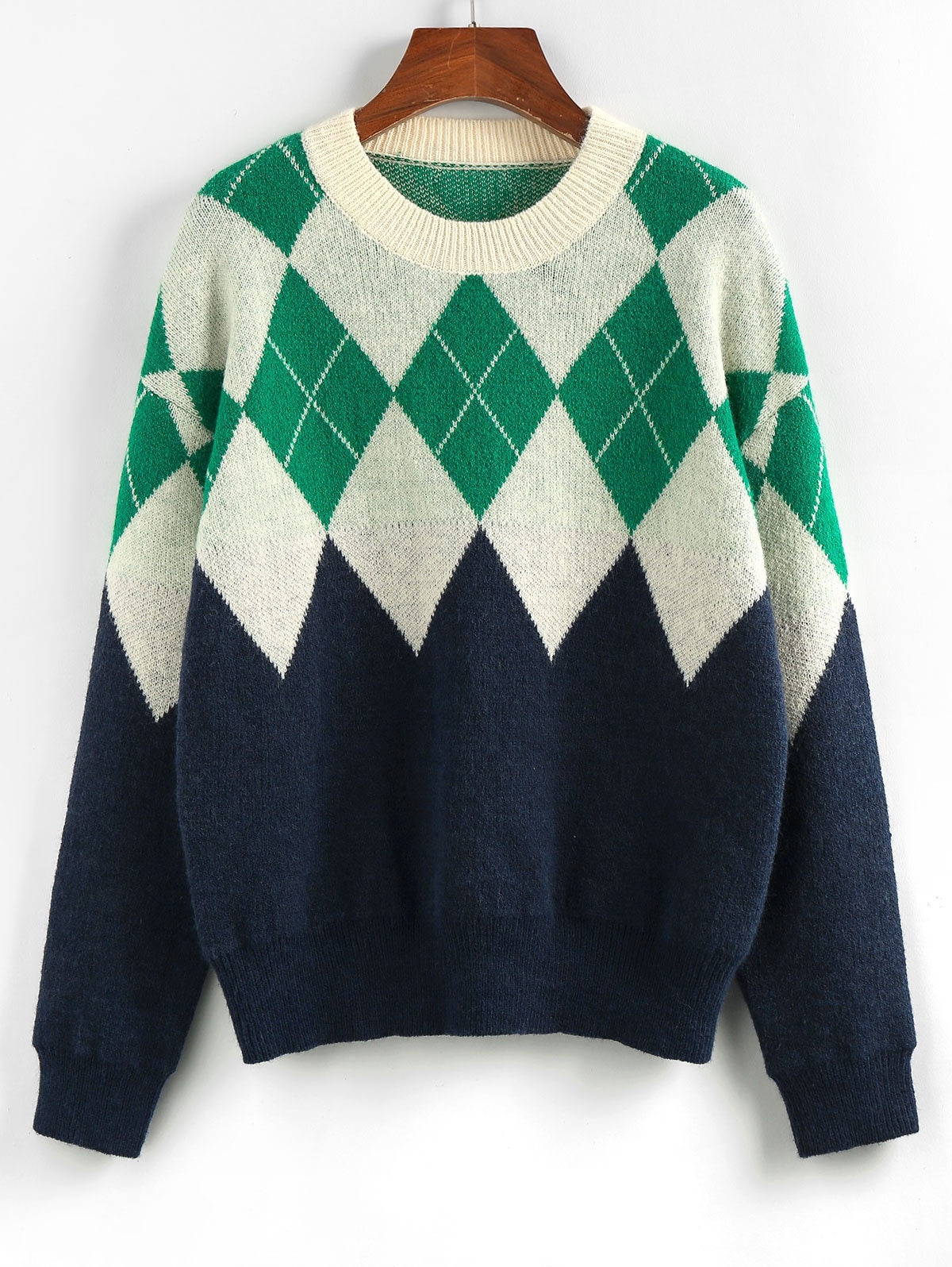 Zaful ZAFUL Fallschulter Argyle Pullover | XL