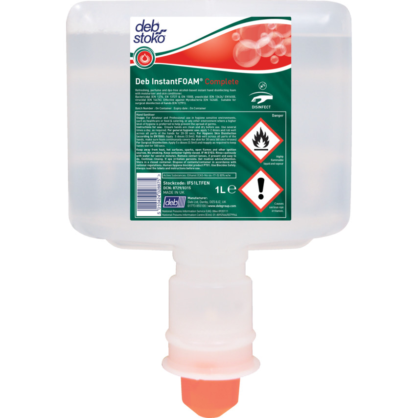 deb stoko Disinfettante Schiuma per mani , 3 Cartuccia da 1 L, IFS1LTFEN