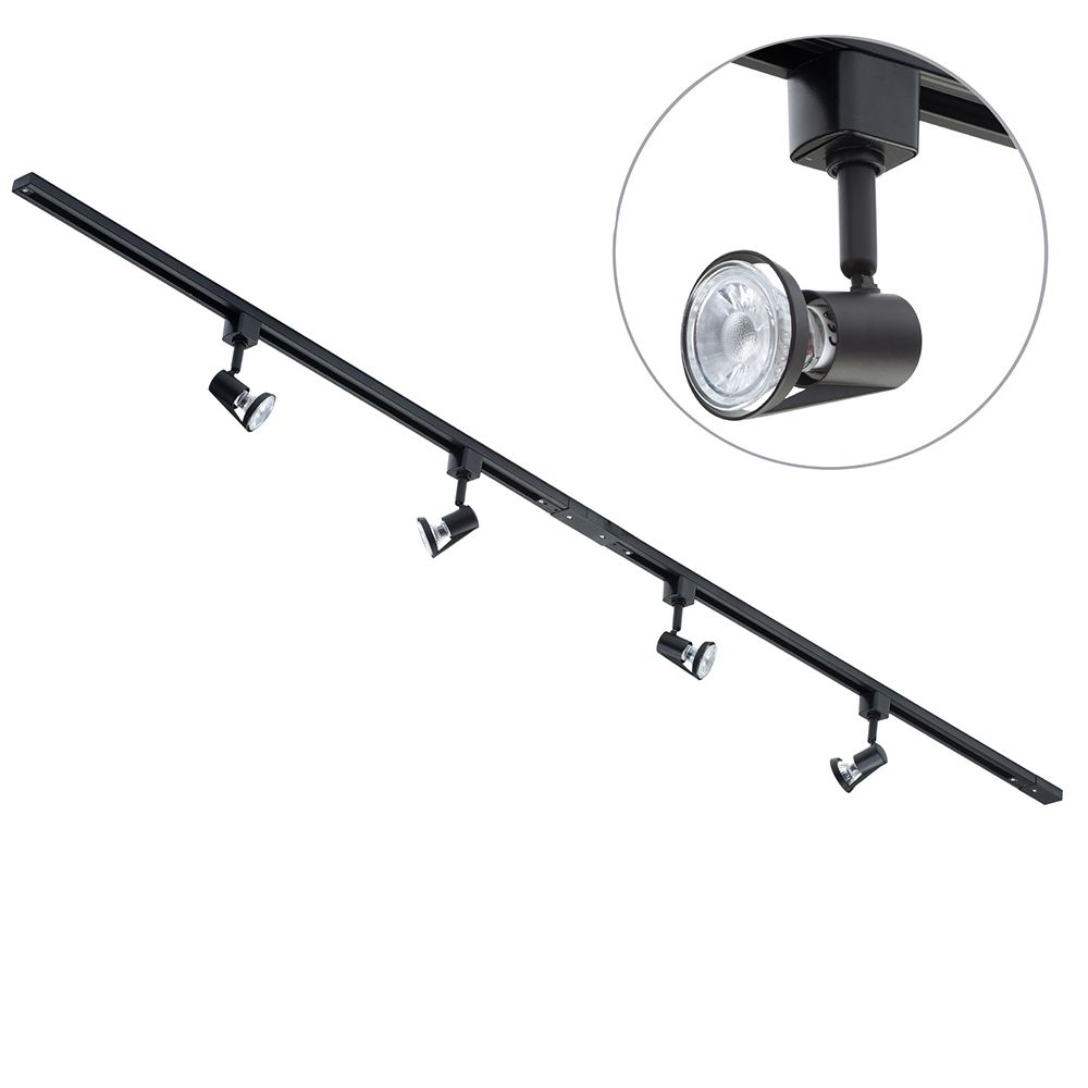 2 metre Track Light Kit with 4 Harlem Heads and LED Bulbs - Black