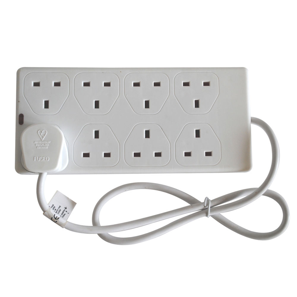 8 Plug 1 Metre Extension Lead - White