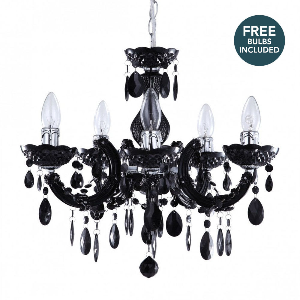 Marie Therese 5 Light Dual Mount Chandelier - Black with LED Bulbs