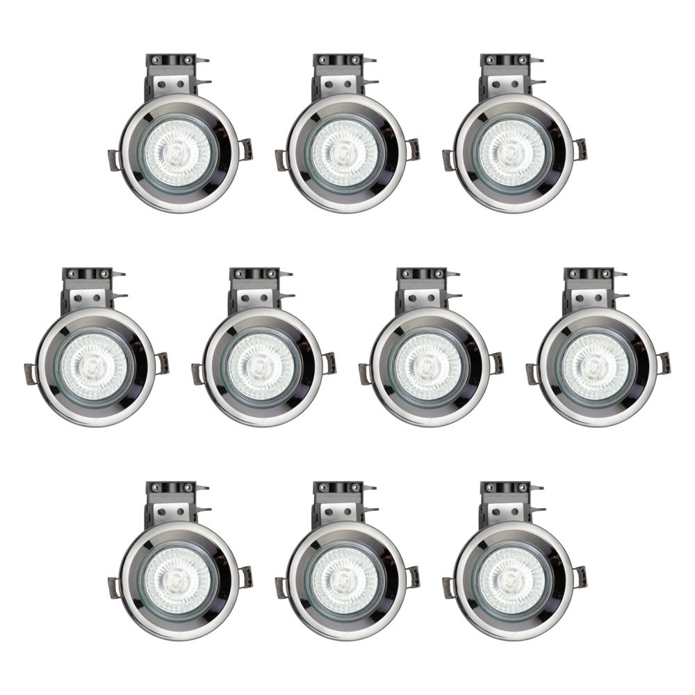 Pack of 10 Fire Rated IP20 Fixed Downlighter with LED Bulbs - Black Chrome