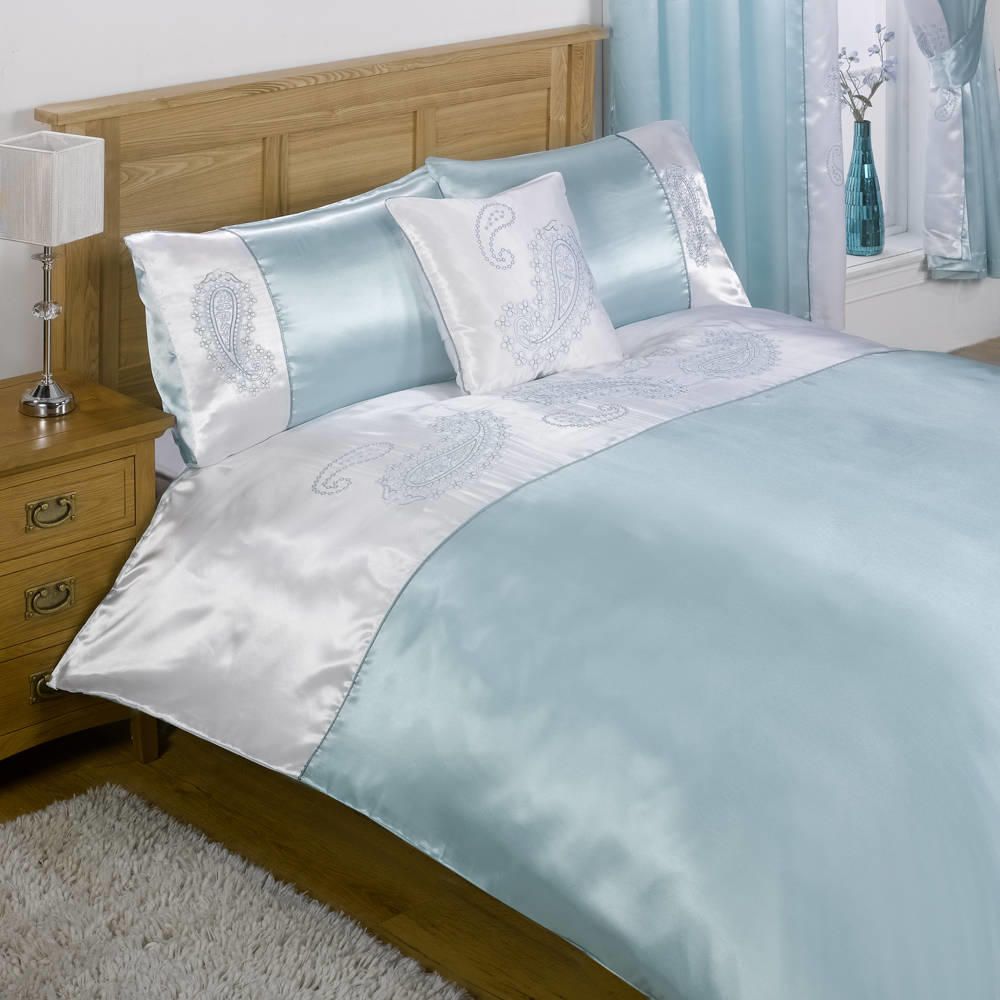 Sakkara Double Bed and Curtain Set - Duck Egg Blue