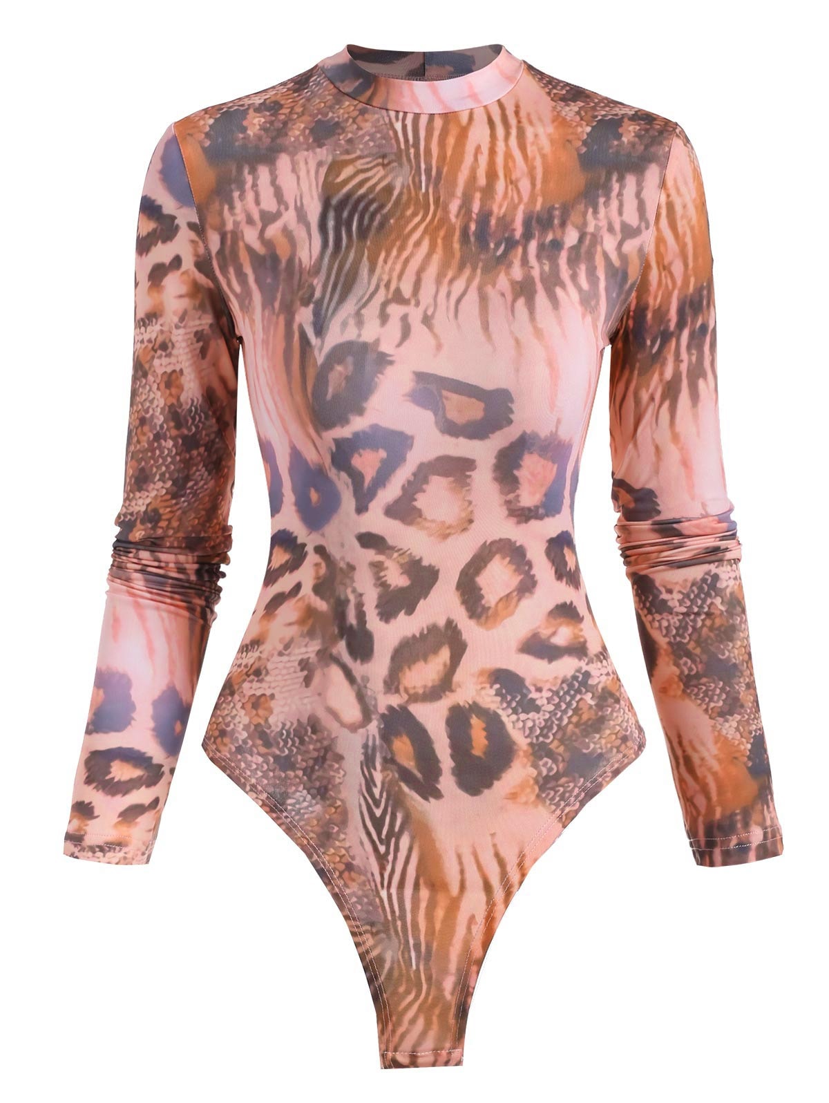 Zaful Schlangenleder Leopard Stehkragen Bodysuit | L