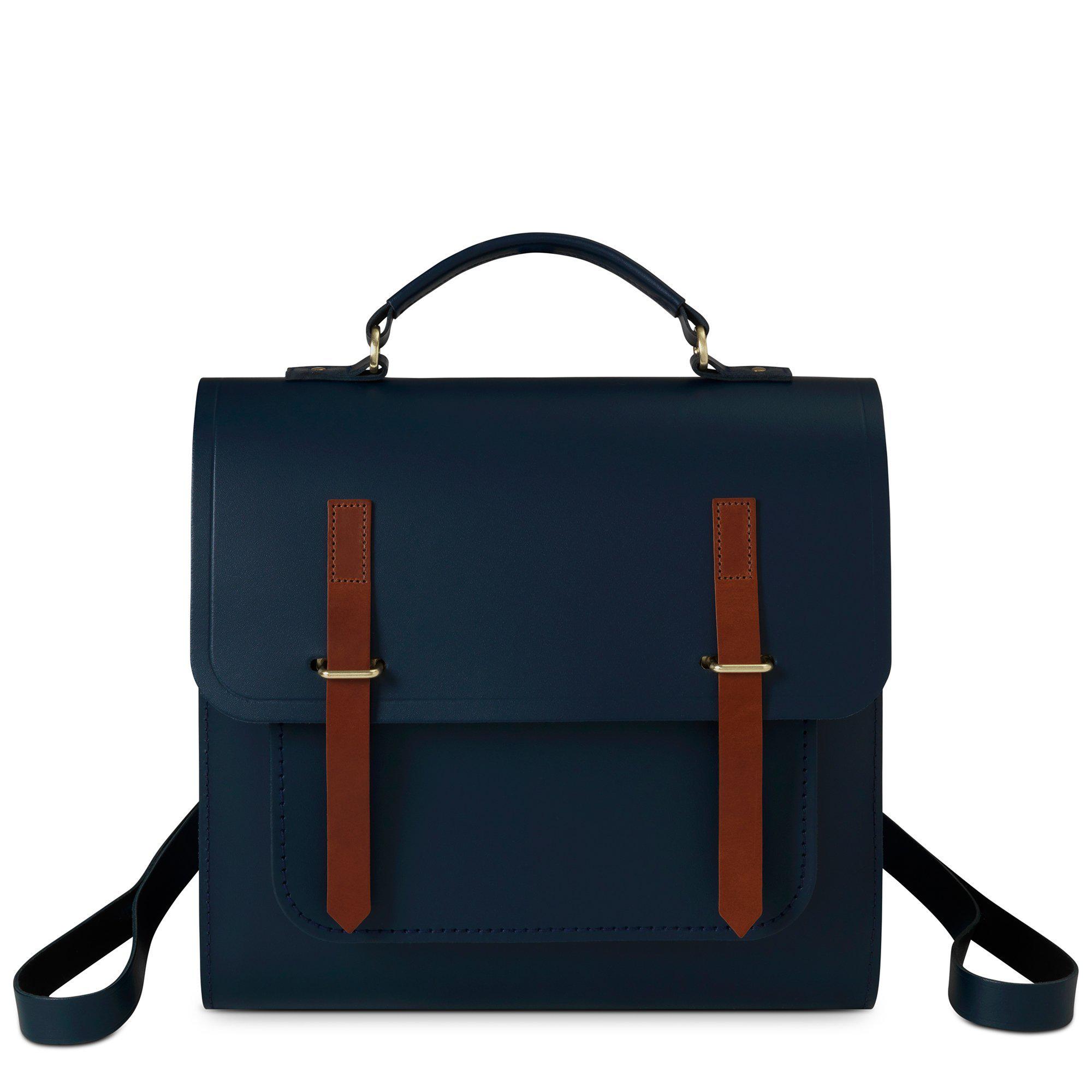 Cambridge Satchel Messenger Backpack in Leather - Navy & Tan Bridle