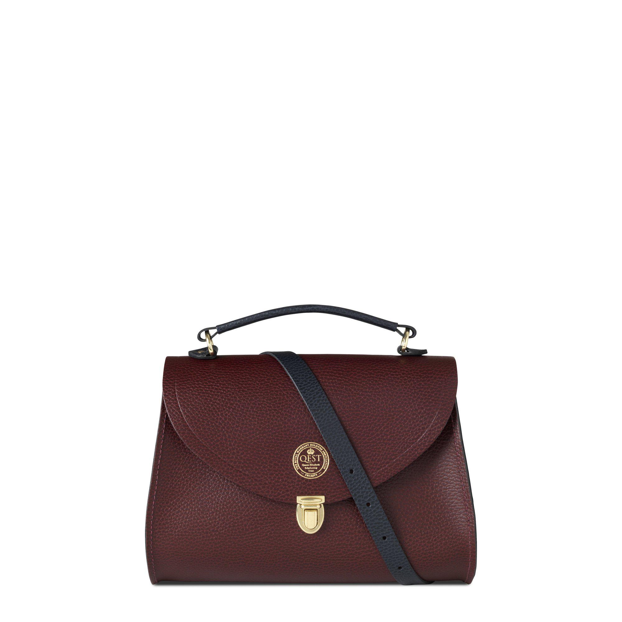 Cambridge Satchel Poppy QEST Bag in Leather - Oxblood & Navy Grain