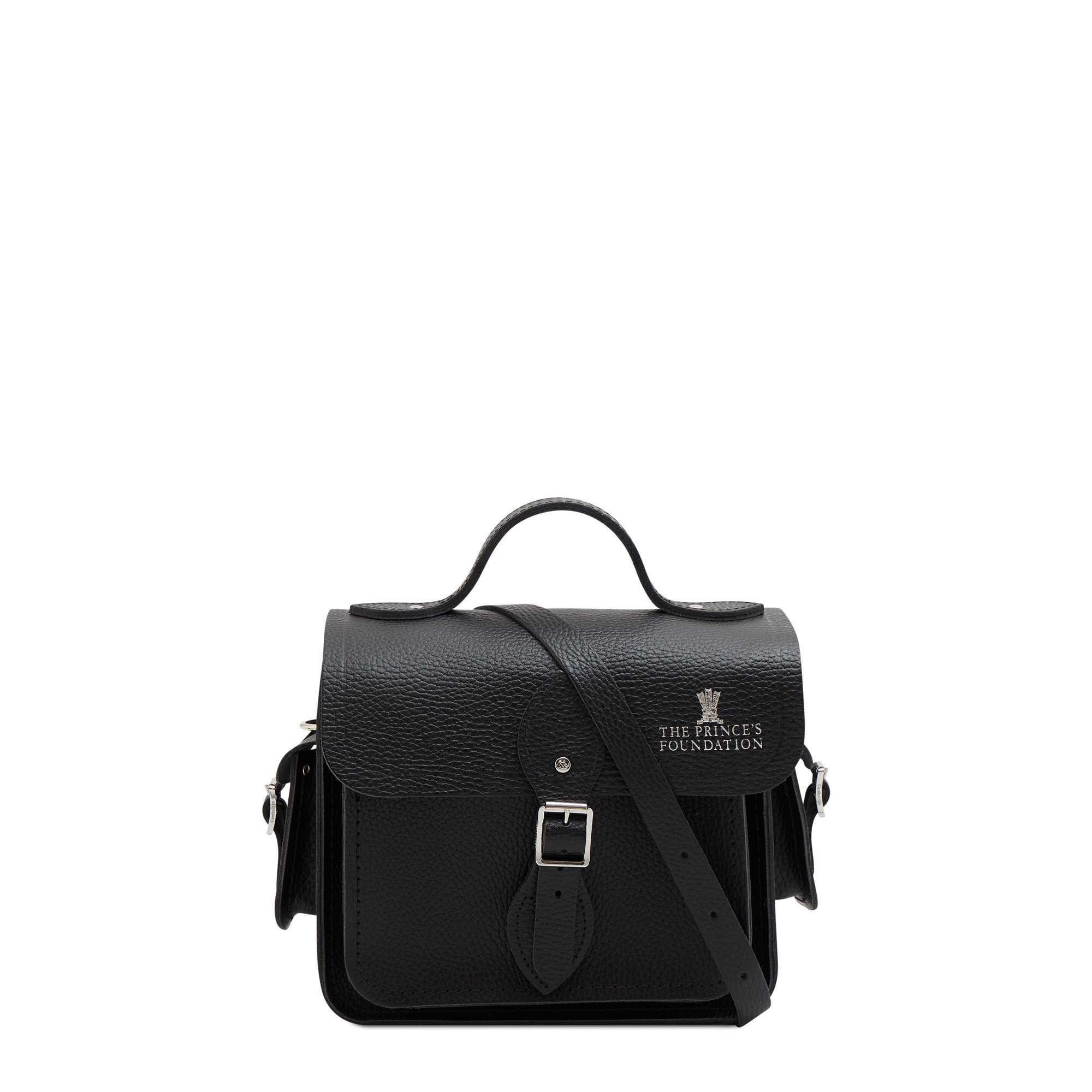 Cambridge Satchel The Prince's Foundation Traveller Bag with Side Pockets in Leather - Black Celtic Grain