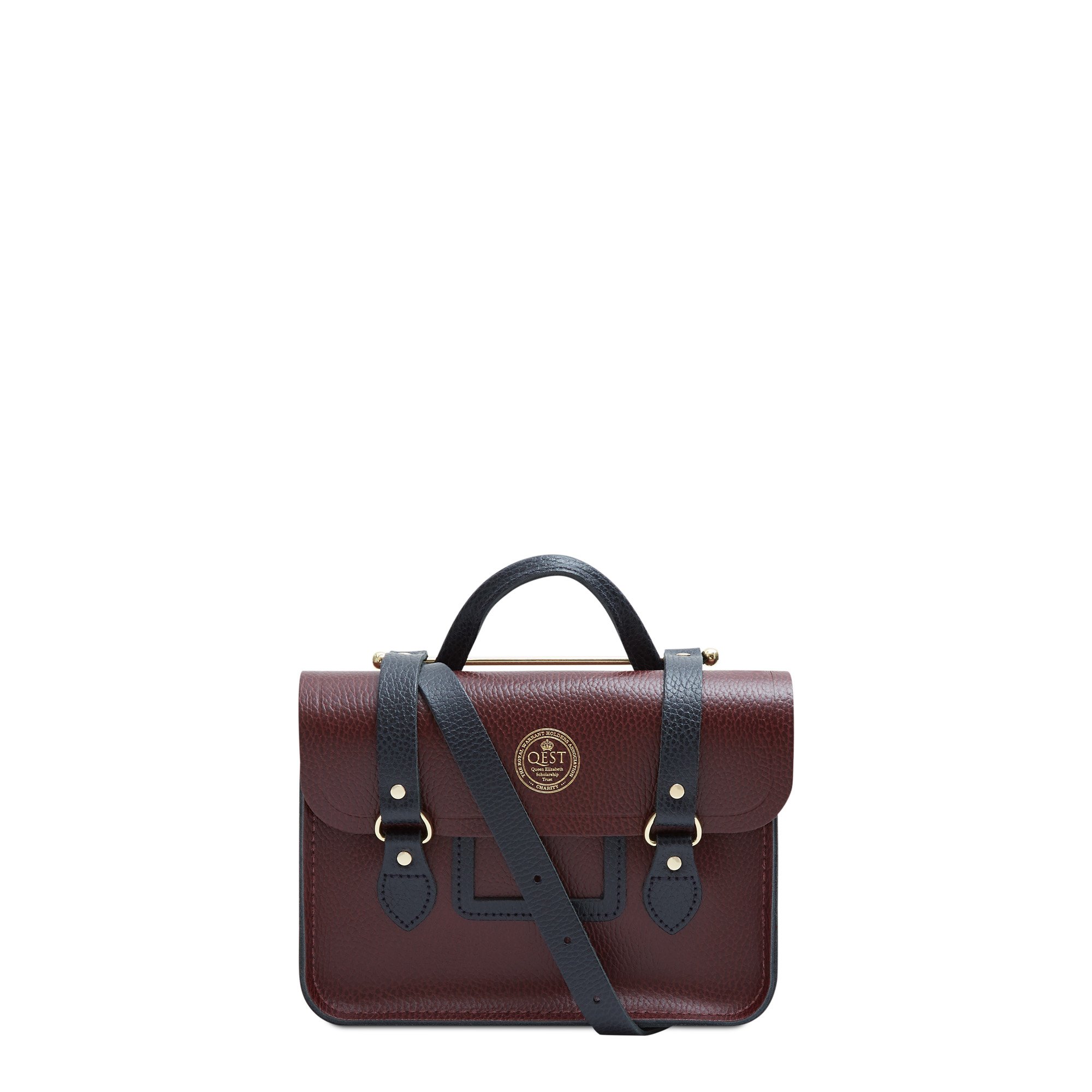 Cambridge Satchel Melody QEST Bag In Leather - Oxblood & Navy Celtic Grain