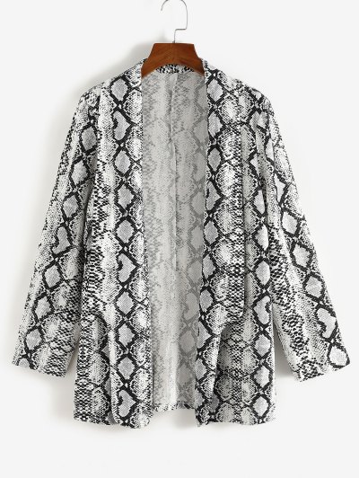 Zaful Plus Size Snakeskin Padded Shoulder Open Front Blazer | Women's | WHITE | 1XL