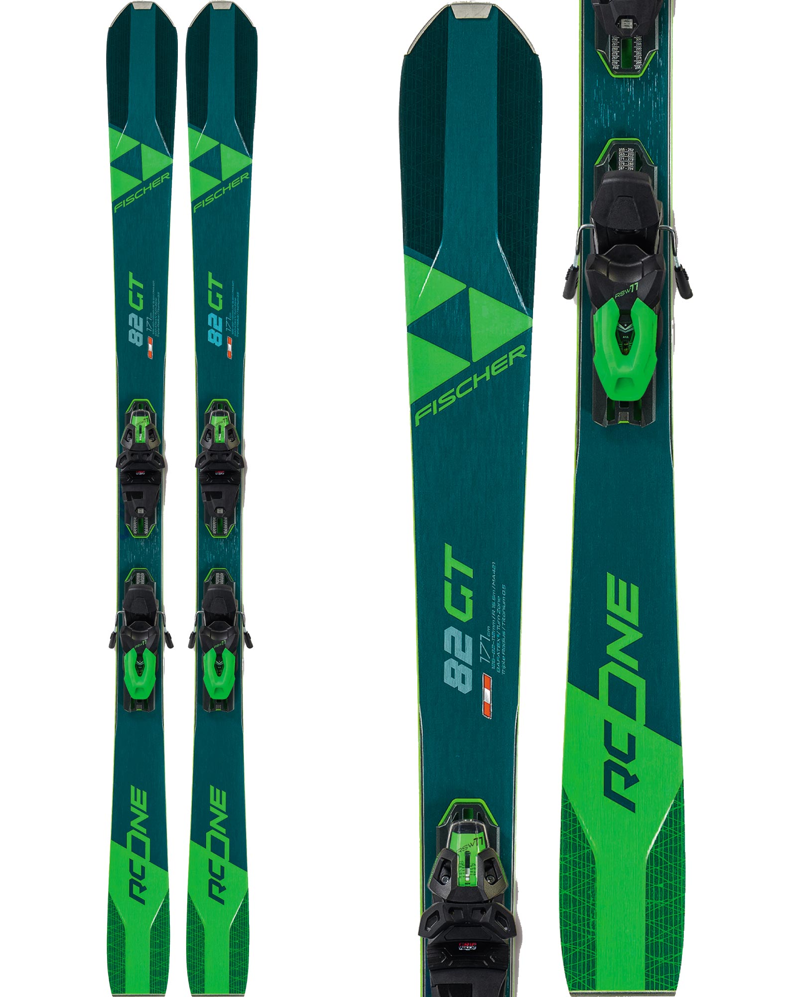 Fischer RC One 82 GT Skis + RSW 11 GW Powerrail Brake 85 Bindings 2021 | 166cm