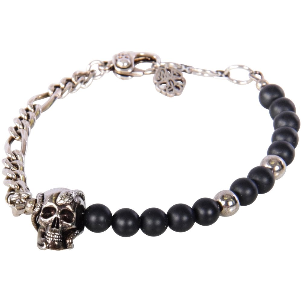 ALEXANDER MCQUEEN Men's Black/Silver Skull Pendant Bracelet | Black/Silver | OSZ