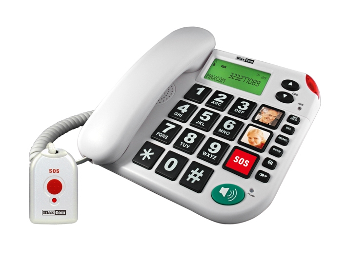 maxcom Telephone with Remote SOS Emergency Pendant and Direct Photo Memory Buttons KXT481 White