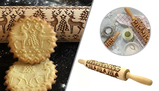 SecretStorz Christmas Wooden Embossed Rolling Pin - 3 Sizes