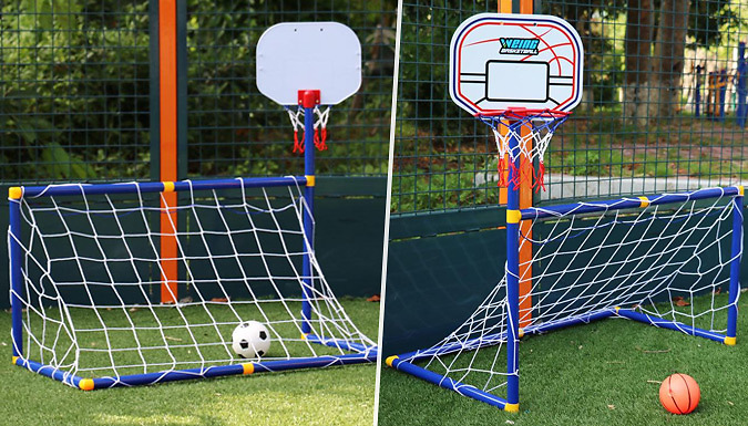 Magic Trend 2-in-1 Kids Basketball Hoop & Football Net - Includes Balls