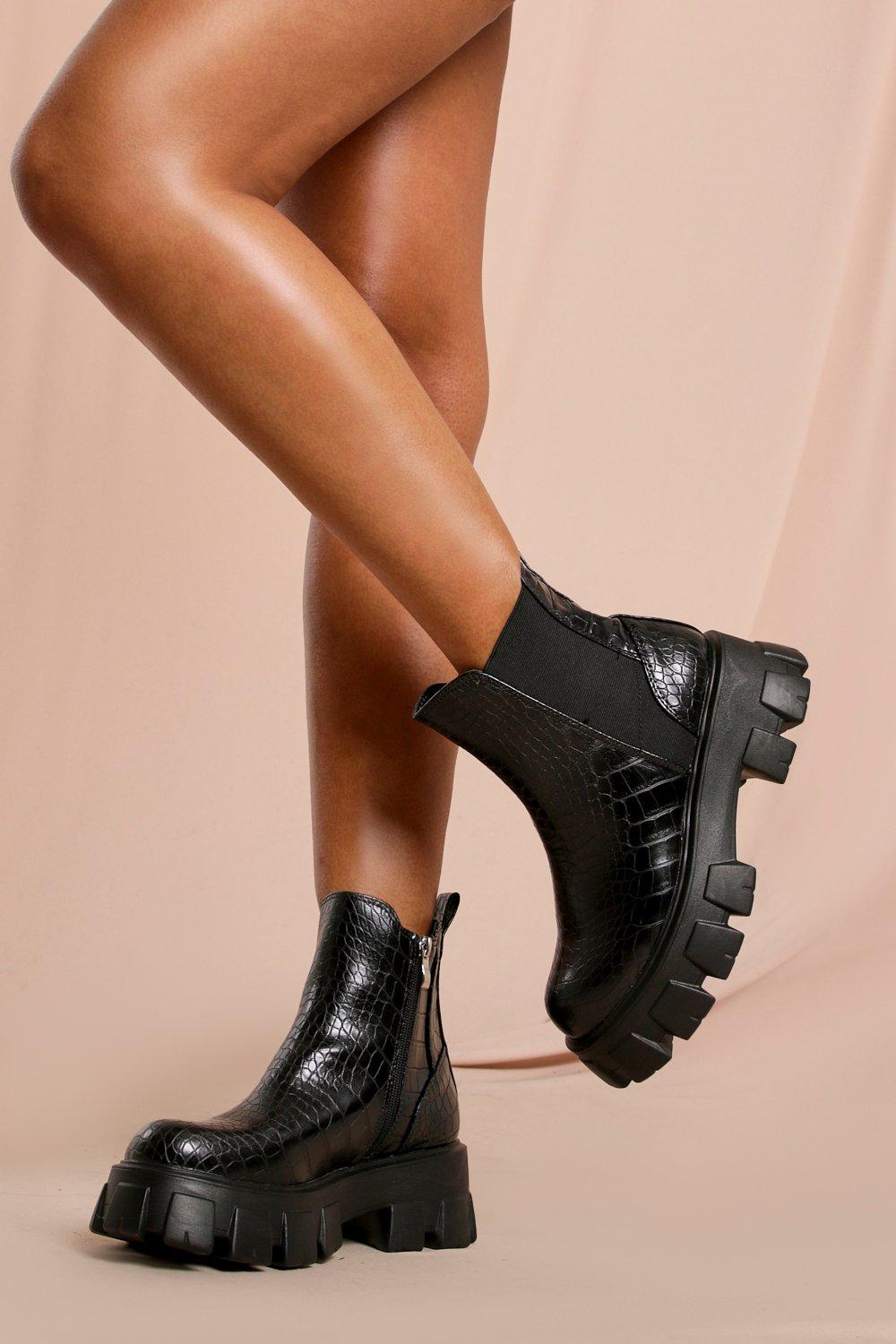 Womens Croc Chunky Chelsea Ankle Boots - black - 3, Black