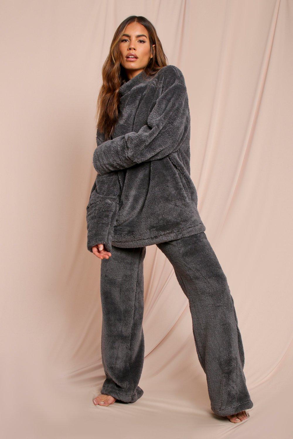 Womens Teddy Wide Leg Pj Bottoms - grey - 6, Grey
