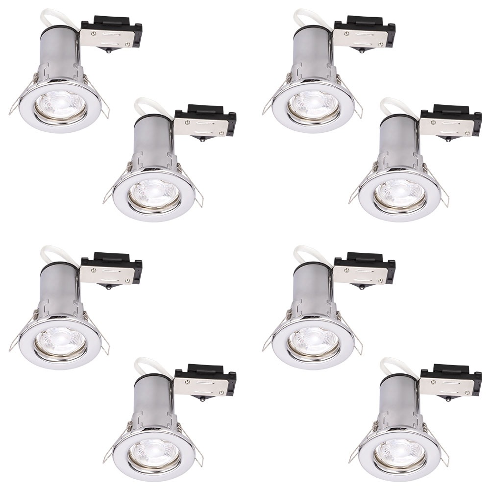8 Pack of Fixed Fire Rated Downlighters with LED Bulbs - Chrome