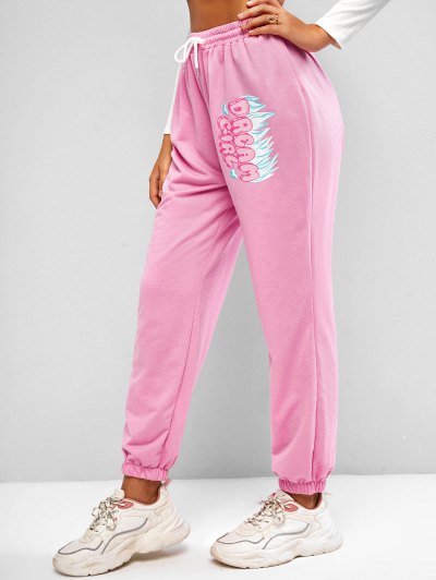 Zaful Flammen Skifahren Druck Weißes L Graphik Jogger Jogginghose | S