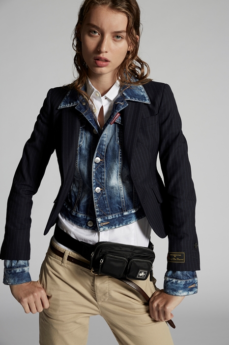 DSQUARED2 Donna JACKET/BLAZER Fantasia Blu Taglia 36 100% Lana