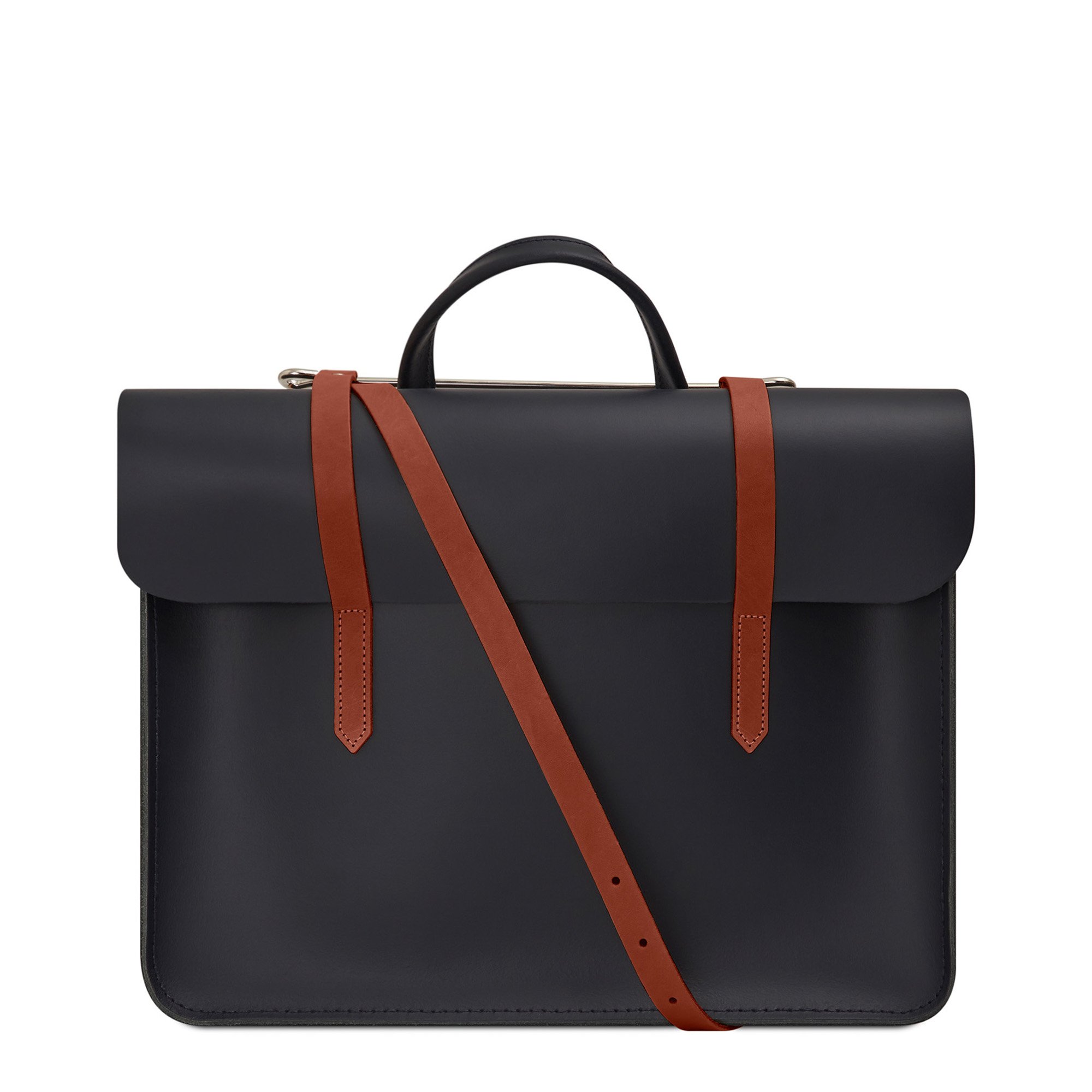 Cambridge Satchel Music Case in Leather - Navy & Tan