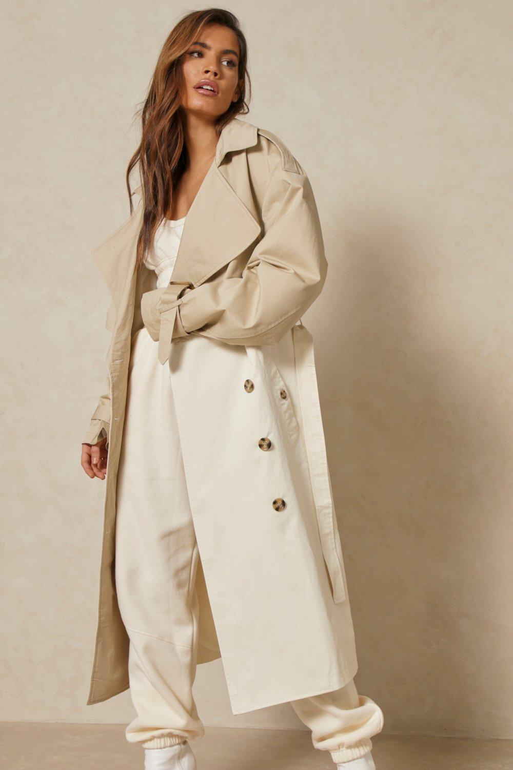 Womens Contrast Tonal Trench Coat - beige - 10, Beige