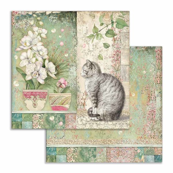 Stamperia Cat and Vase 12x12 Inch Paper Sheets