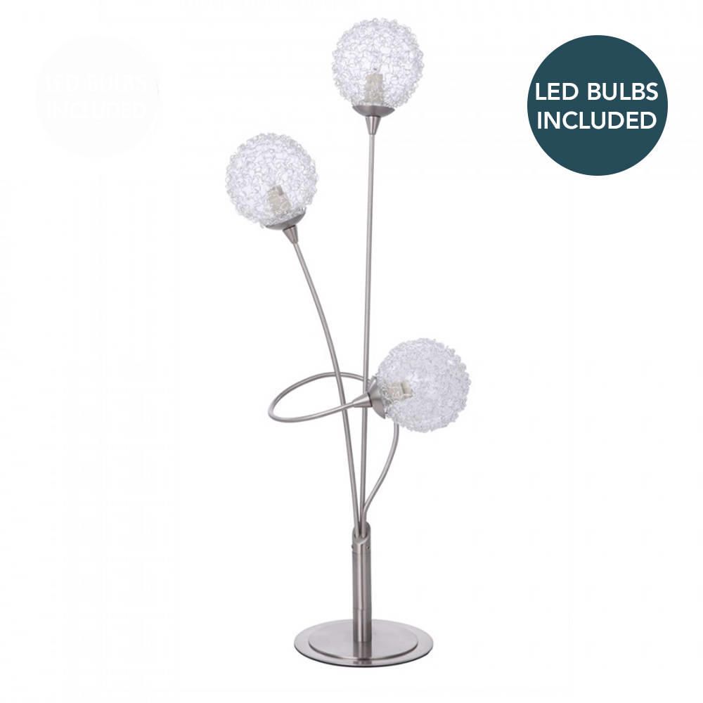 Allium Table Lamp - 3 Light - Satin Chrome With LED Bulbs