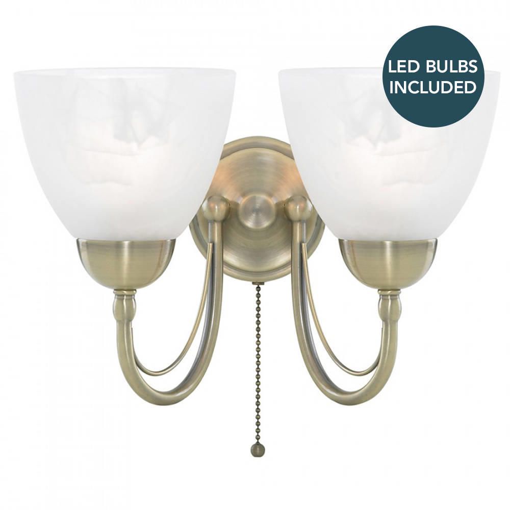 Barcelona 2 Light Wall Light - Antique Brass With LED Bulbs