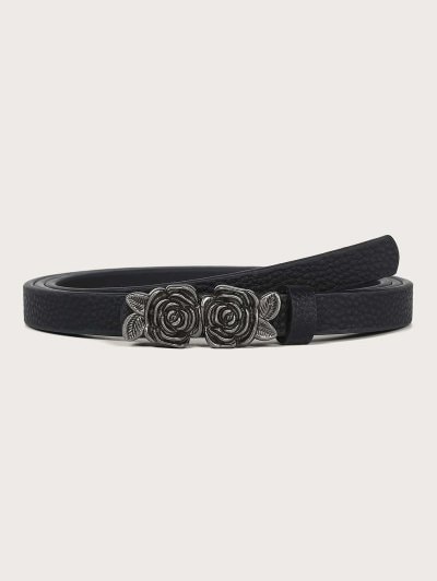 Zaful Retro Rose Embellished Buckle Skinny Belt | BLACK | ONESIZE