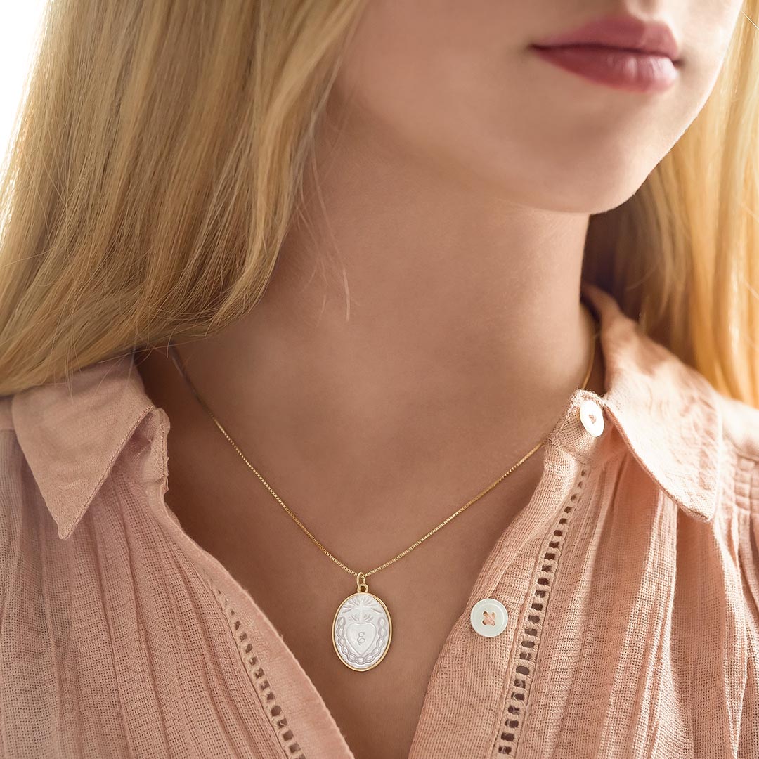 Bloom Boutique Mother Of Pearl Sacred Heart Personalised Necklace