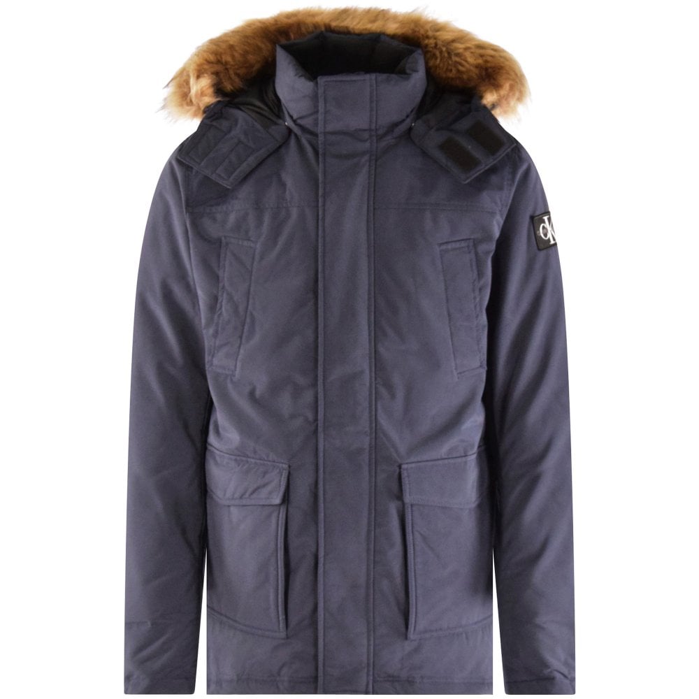 CALVIN KLEIN JEANS Men's Night Sky Navy Fur Down Parka | Night Sky | L
