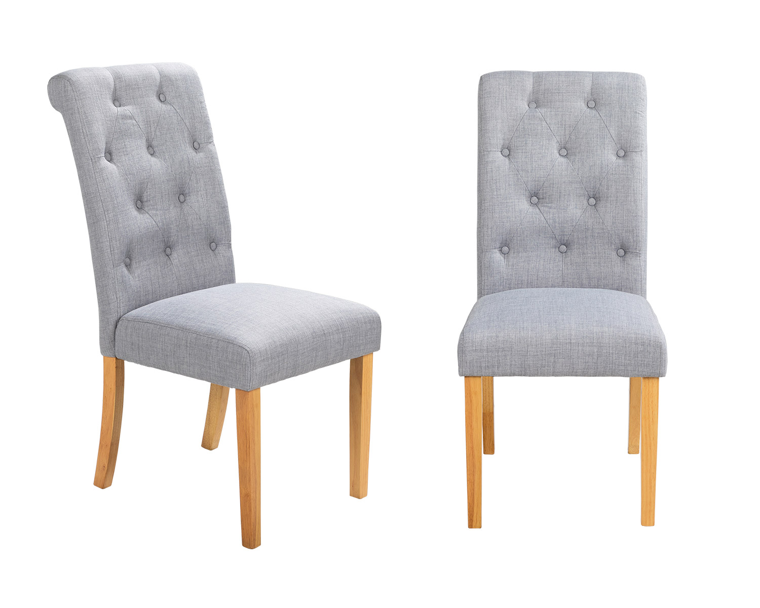 Pair of Romano Scroll Back Dining Chairs in Grey Linen