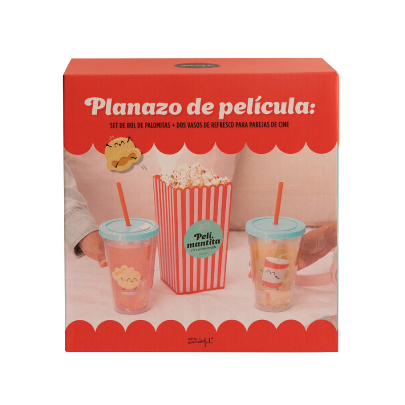 Mr Wonderful Set de bol de palomitas + vasos - Peli, palomitas...