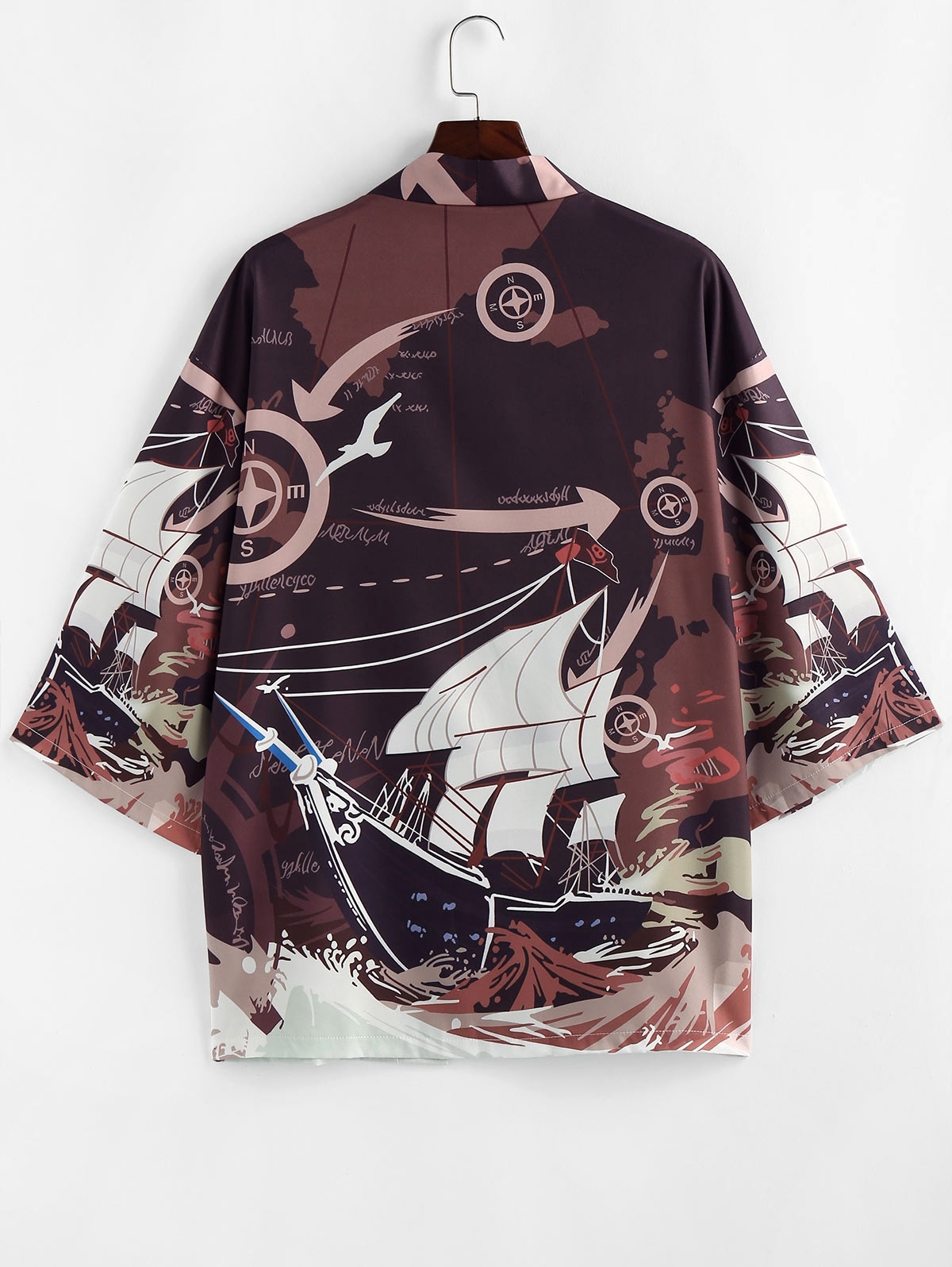 Zaful ZAFUL Ocean Waves Boat Nautical Graphic Kimono Cardigan | L