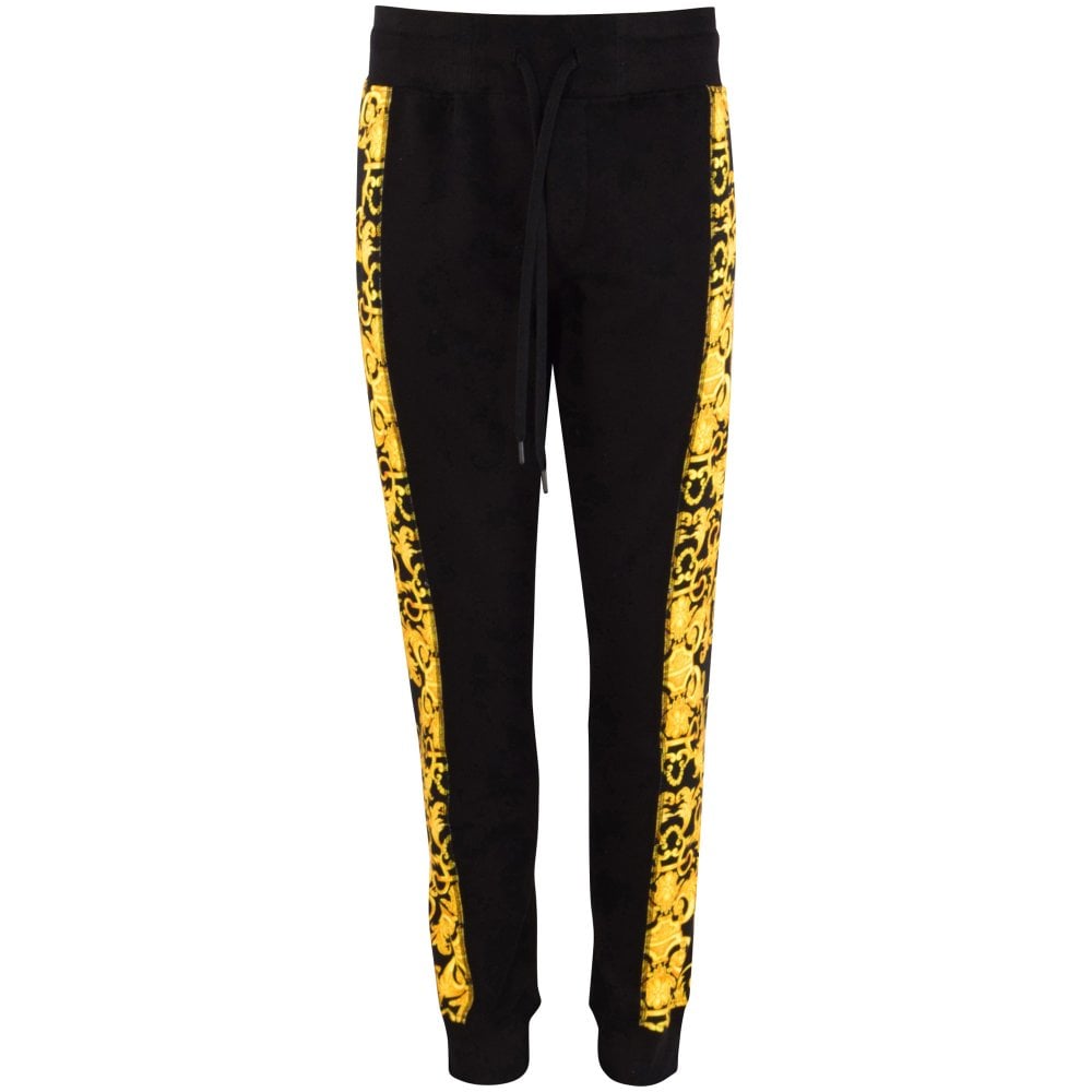 VERSACE JEANS COUTURE Baroque Contrast Panel Black Sweatpants  | L, | BLACK