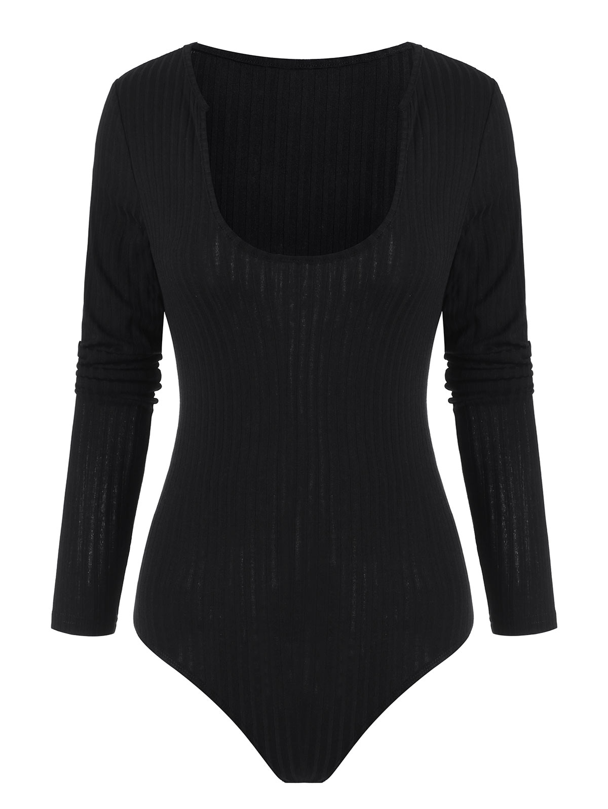Zaful ZAFUL Ribbed U Neck Long Sleeve Bodysuit | Women's | BLACK | XL