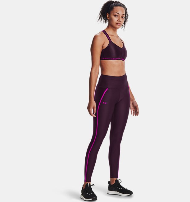  Under Armour  Women's HeatGear Armour No-Slip Waistband Shine Mesh Full-Length Leggings | MD | Purple