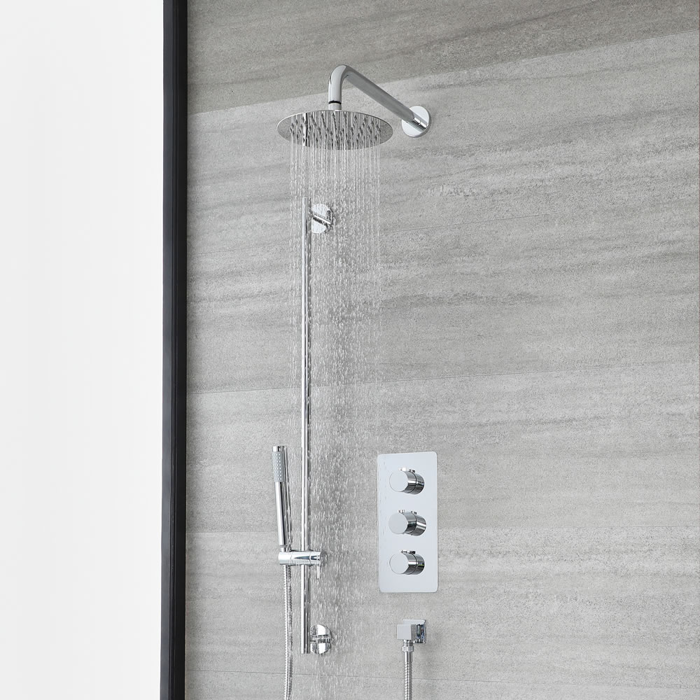 Doucheset Inclusief Douchekraan 2-Weg Thermostatisch, Ronde Douchekop met Douchearm, Handdouche en Glijstang Chroom | Arcadia